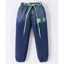 Kookie Kids Denim Full Length Bear Embroidered & Draw Cords Detailing Jeans - Blue-picture-20
