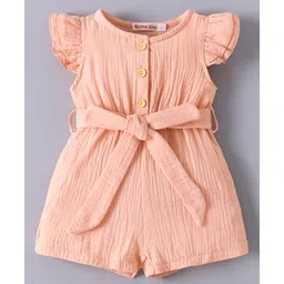 Kookie Kids Frill Sleeves Solid Jumpsuit With Bow Applique - Pink-picture-14