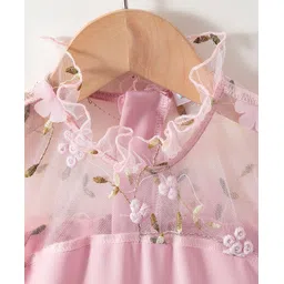 Kookie Kids Full Flutter Sleeves Jumpsuit with Floral Embroidery - Pink image 3