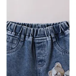 Kookie Kids Full Length Bear Printed WashedDenim Jeans -Blue image 5