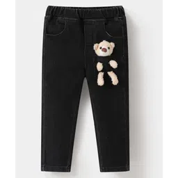 Kookie Kids Full Length Denim Jeans with Teddy Applique - Black-picture-12