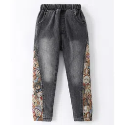 Kookie Kids Full Length Denim Washed Jeans with Teddy Embroidery - Black-picture-23