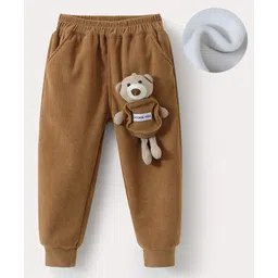 Kookie Kids Full Length Lounge Pants With 3D Teddy Applique - Brown-picture-26