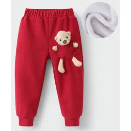 Kookie Kids Full Length Lounge Pants with Bear Applique - Red-picture-14
