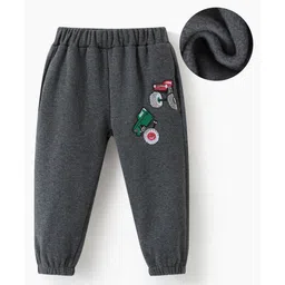 Kookie Kids Full Length Lounge Pants with Vehicle Embroidery- Grey-picture-12