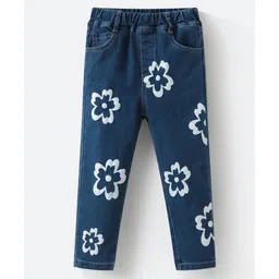 Kookie Kids Full Length Washed Denim Jeans With Floral Print - Blue-picture-14