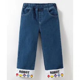 Kookie Kids Full Length Washed Denim Jeans with Robot Print - Blue-picture-39