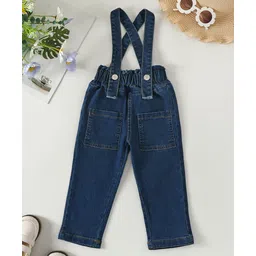 Kookie Kids Full Length Washed Denim Jeans with Suspender - Blue-picture-38