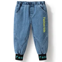 Kookie Kids Full Length Washed  Denim Jeans with Text Print - Blue-picture-38