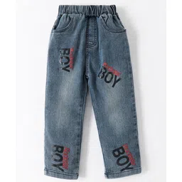Kookie Kids Full Length Washed Denim Jeans with Text Print - Blue-picture-29