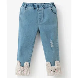 Kookie Kids Full Length Washed Jeans with Bunny Applique - Light Blue-picture-10