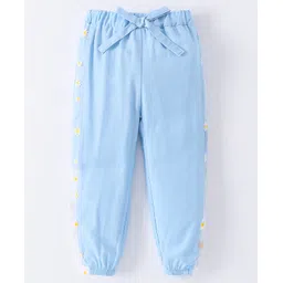 Kookie Kids Full Length Washed Solid Color Lounge Pant with Flower Print - Blue-picture-15