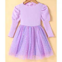 Kookie Kids Full Puffed Sleeves Party Frock With Star Foil Print - Lilac-picture-11