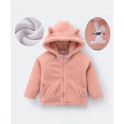 Kookie Kids Full Raglan Sleeves Front Open Hooded Fur Winter Jacket with Bunny Embroidery & Ears Applique - Pink-picture-13