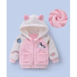 Kookie Kids Full Raglan Sleeves Front Open Hooded Jacket with Unicorn Embroidery - Pink-picture-12