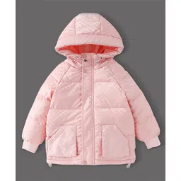 Kookie Kids Full Raglan Sleeves Front Open Padded Hooded Solid Colour Jacket - Pink-picture-11