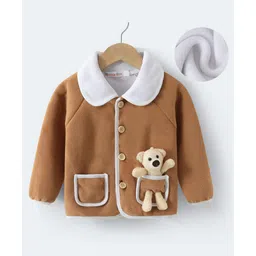 Kookie Kids Full Raglan Sleeves Front OpenFur Winter Jacket with Teddy Bear Applique - Brown-picture-21