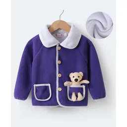 Kookie Kids Full Raglan Sleeves Front OpenFur Winter Jacket with Teddy Bear Applique - Purple-picture-19