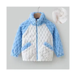 Kookie Kids Full Raglan Sleeves High Neck Front Open Winter Fur Jacket with Quilted Design - White-picture-17