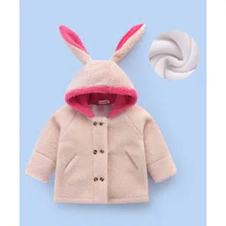 Kookie Kids Full Raglan Sleeves Hooded Fur Winter Jacket with Bunny Applique - Tan-picture-24