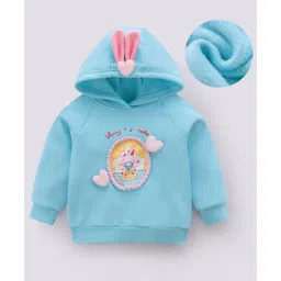 Kookie Kids Full Raglan Sleeves Hooded Sweatshirt with Heart & Ears Applique - Sky Blue-picture-36