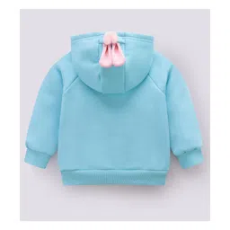 Kookie Kids Full Raglan Sleeves Hooded Sweatshirt with Heart & Ears Applique - Sky Blue image 2