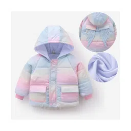 Kookie Kids Full Raglan Sleeves Padded Hooded Shimmered Jacket with Pockets - Lavender & Pink-picture-20