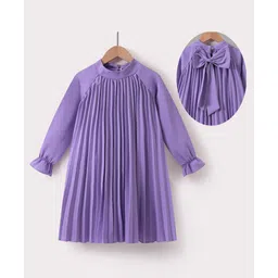 Kookie Kids Full Raglan Sleeves Pleated Party Frock with Bow Detailing - Lilac-picture-28