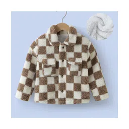 Kookie Kids Full Sleeves Collar Neck Winter Fur Jacket with Checks Design - Cream-picture-18