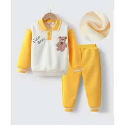 Kookie Kids Full Sleeves Collared Winter Wear Suit With Teddy Applique - Yellow-picture-27