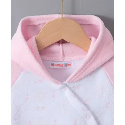 Kookie Kids Full Sleeves Footed  Hooded Winter Wear Romper with Bunny Embroidery - Pink image 3