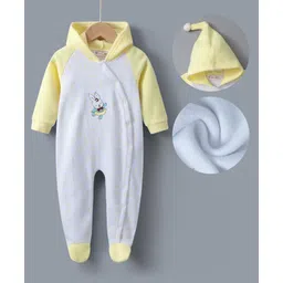 Kookie Kids Full Sleeves Footed  Hooded Winter Wear Romper with Bunny Embroidery - Yellow-picture-28