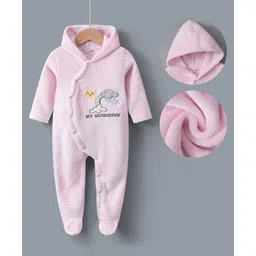 Kookie Kids Full Sleeves Footed Length Hooded Winter Wear Romper with Sun Embroidery - Pink-picture-30