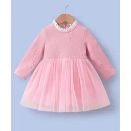 Kookie Kids Full Sleeves Frock with Star Design - Pink-picture-16