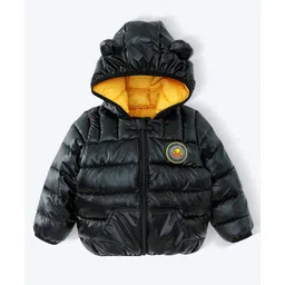 Kookie Kids Full Sleeves Front Open Padded Hooded Quilted Jacket With Duck Patch & Ears Applique - Black-picture-16
