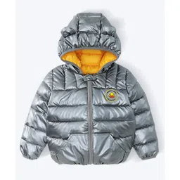 Kookie Kids Full Sleeves Front Open Padded Hooded Quilted Jacket With Duck Patch & Ears Applique - Grey-picture-13