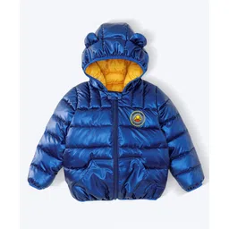 Kookie Kids Full Sleeves Front Open Padded Hooded Quilted Jacket With Duck Patch & Ears Applique - Royal Blue-picture-20