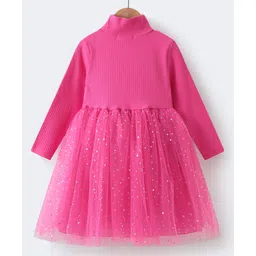 Kookie Kids Full Sleeves Glitter Printed Frock with Pearl Detailing - Dark Pink image 2