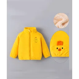 Kookie Kids Full Sleeves High Neck Front Open Padded Quilted Jacket with Duck Print & Applique - Yellow-picture-22