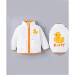 Kookie Kids Full Sleeves High Neck Front Open Winter Fur Jacket with Duck Embroidery - White-picture-25