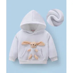 Kookie Kids Full Sleeves Hooded Fur Sweatshirt with Bunny Applique - White-picture-29