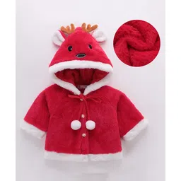 Kookie Kids Full Sleeves Hooded Fur Winter Jacket with Reindeer Applique - Red-picture-22