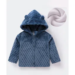 Kookie Kids Full Sleeves Hooded Winter Fur Jacket with 3D Bear Ear Applique - Blue-picture-39