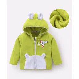 Kookie Kids Full Sleeves Hooded Winter Fur Jacket with Aeroplane Patch & 3D Applique - Limegreen-picture-37