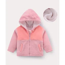 Kookie Kids Full Sleeves Hooded Winter Fur Jacket With Bear Applique - Pink-picture-30
