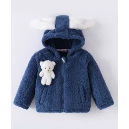 Kookie Kids Full Sleeves Hooded Winter Fur Jacket With Bunny & Ears Applique - Blue-picture-12