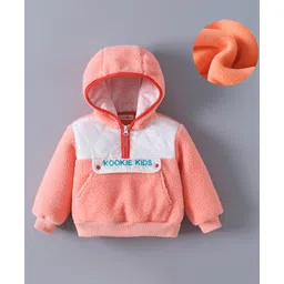 Kookie Kids Full Sleeves Hooded Winter Fur Jacket with Colour Block Design & Kangaroo Pockets - Pink-picture-22
