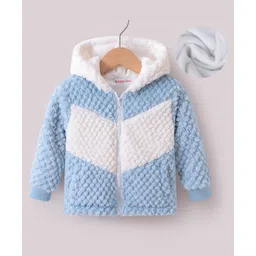 Kookie Kids Full Sleeves Hooded Winter Fur Jacket with Cut & Sew Design - Light Blue & White-picture-28