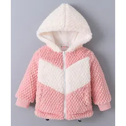 Kookie Kids Full Sleeves Hooded Winter Fur Jacket with Cut & Sew Design - Pink & White-picture-26