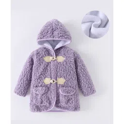 Kookie Kids Full Sleeves Hooded Winter Fur Jacket with Solid Colour & Beads Detailing - Lilac-picture-19